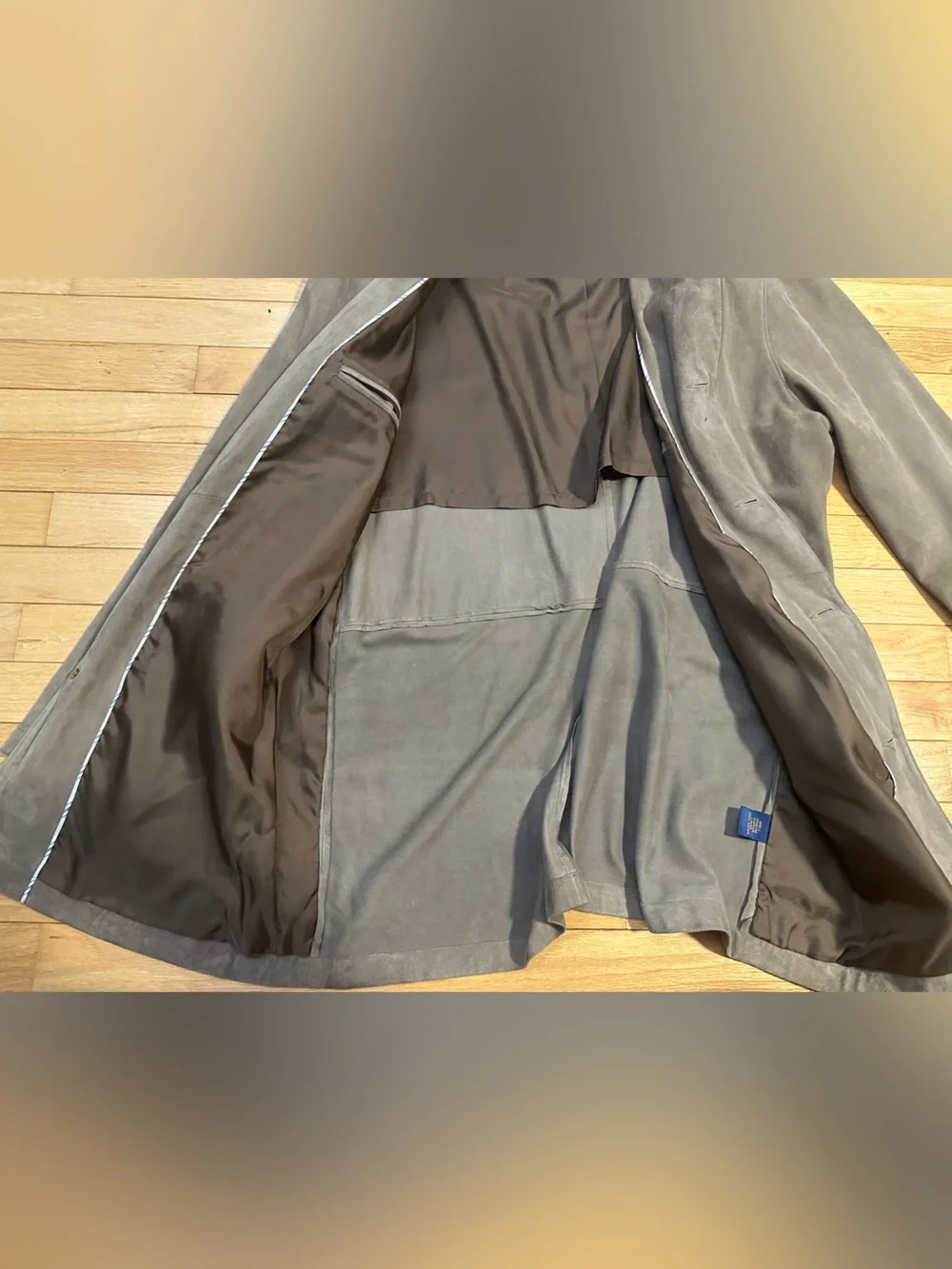 Ben Jacobson Taupe Leather Long Men’s Coat Size Large